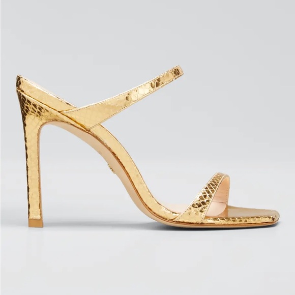 STUART WEITZMAN Aleena Metallic Square-Toe Snake Sandals - Picture 2 of 13